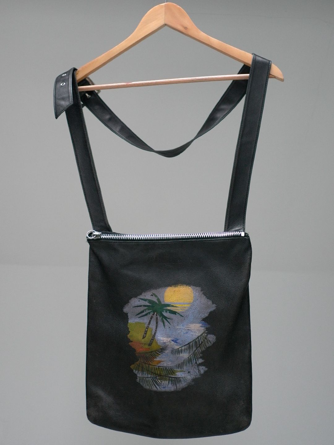 Viviane Cazeneuve Black leather bag w/ hand painted C.1998embelishment  by Viviane Cazeneuve in size ONE SIZE from BAGS category