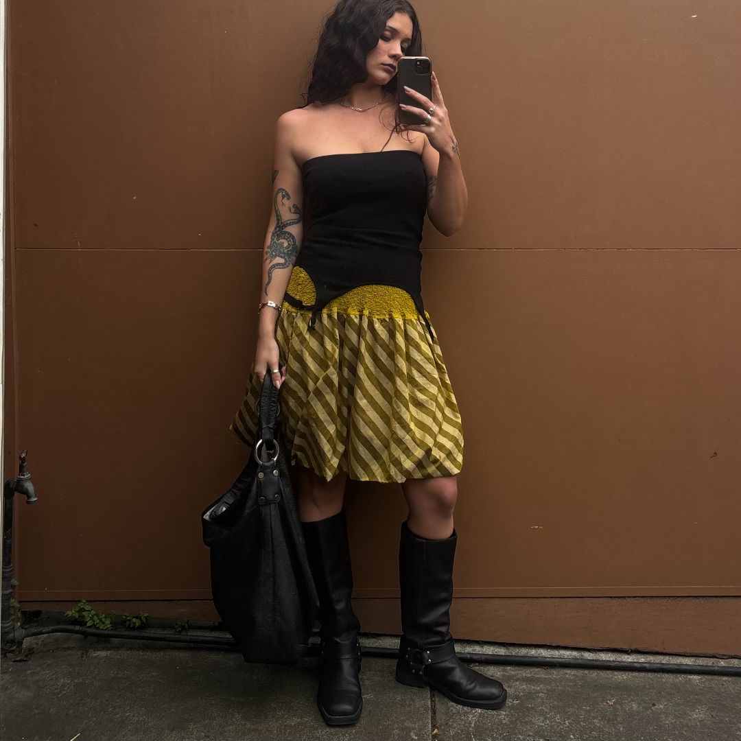 STRIPE BUBBLE HEM SKIRT by ISSEY MIYAKE in size AU/UK 10 from SKIRTS category