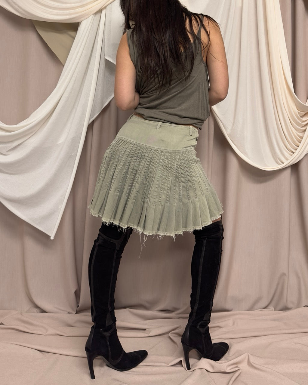 PALE GREEN DISTRESSED DENIM SKIRT by Plein Sud by PLEIN SUD in size M from SKIRTS category