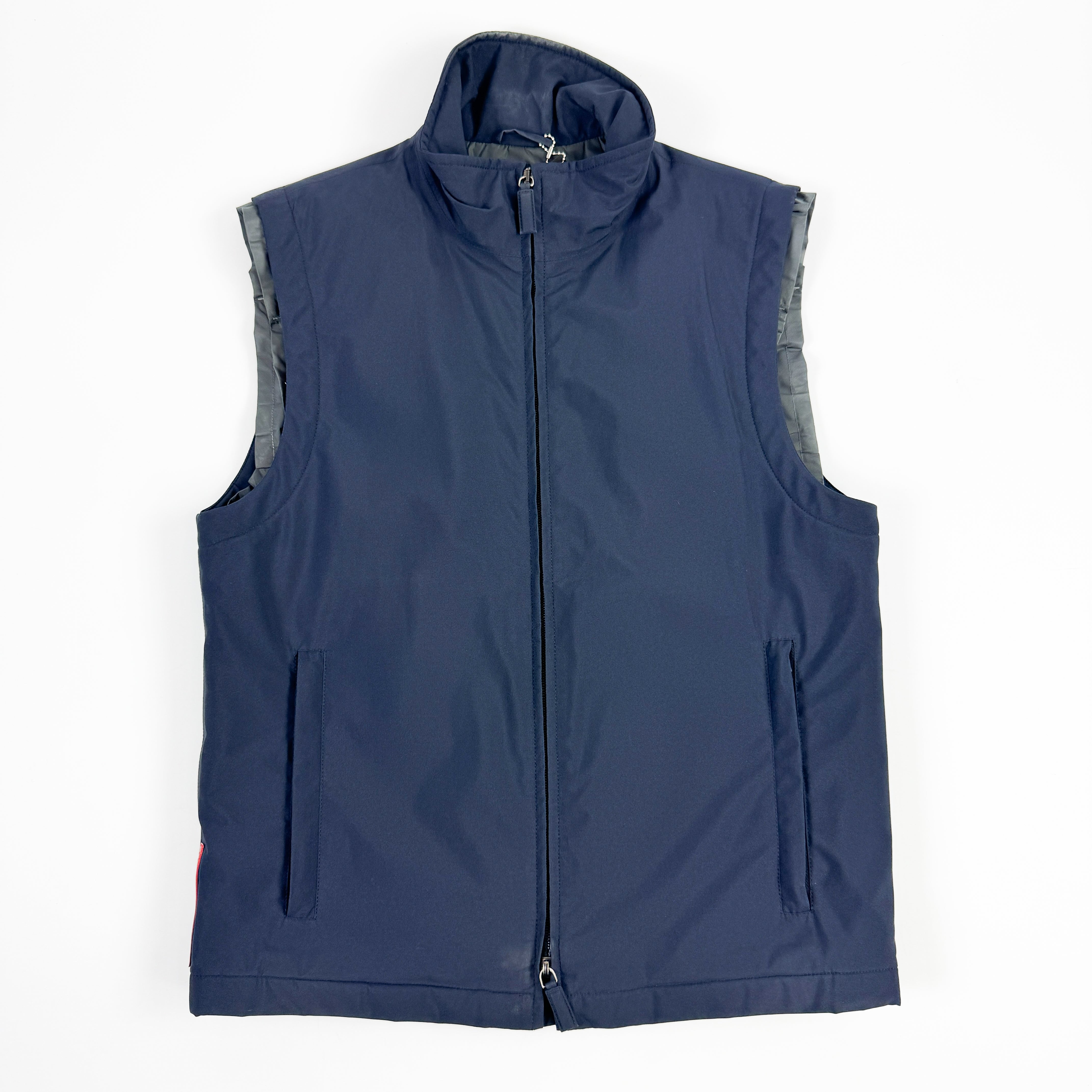 Prada Men's Navy Blue Nylon Vest 2000s by PRADA in size M from SPORTSWEAR category