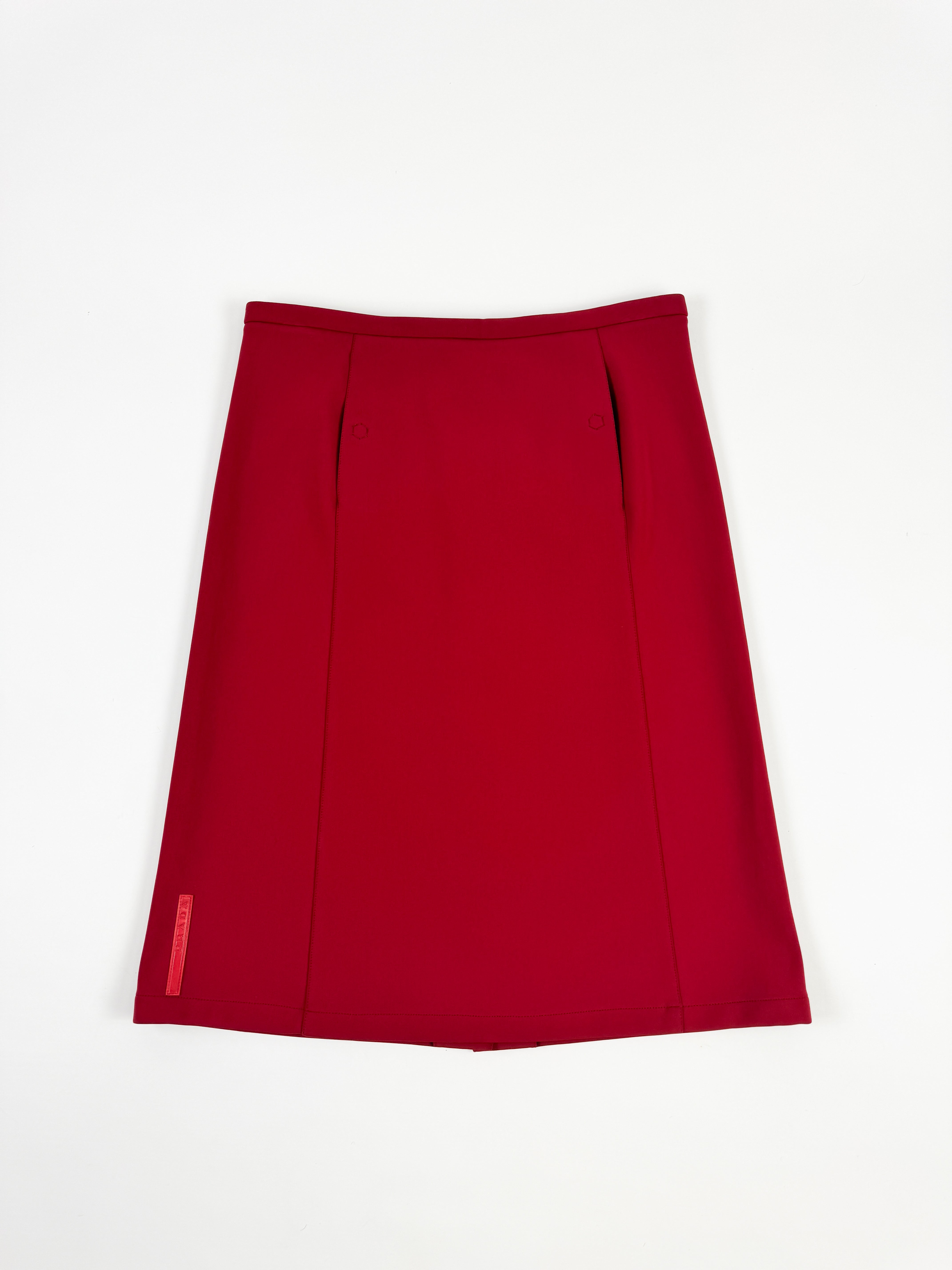 Prada Burgundy Red Nylon Skirt with Pockets SS2000 by PRADA in size L from SKIRTS category