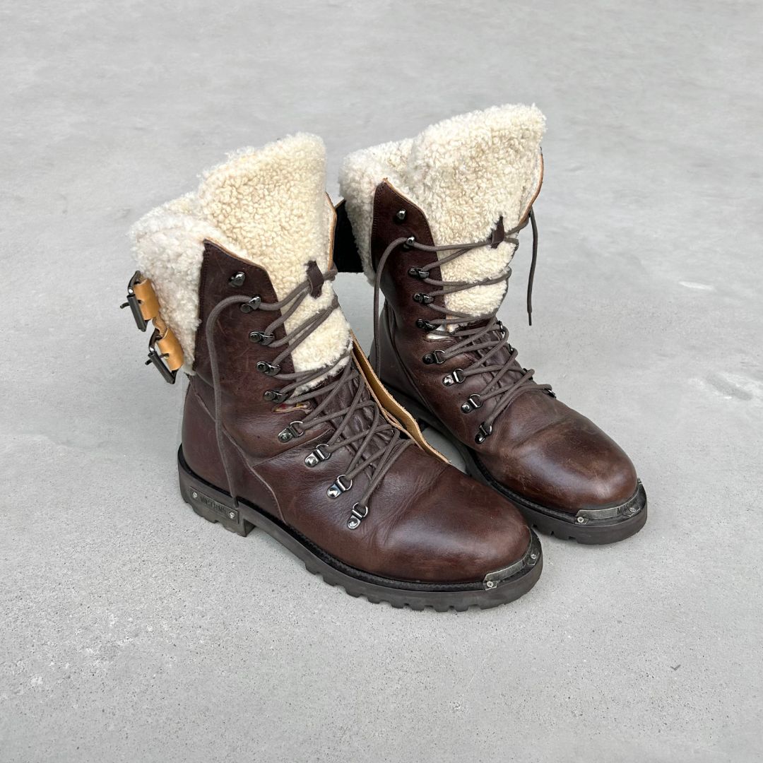 moschino 00s rare shearling leather mountain boots by MOSCHINO in size EU 41 from SHOES category