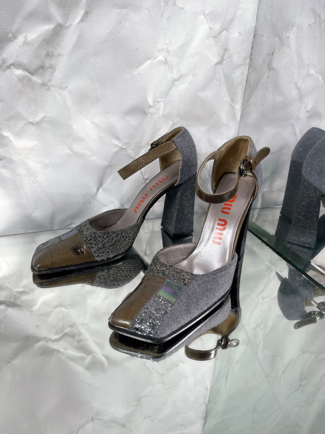 Vintage Miu Miu F/W 1998 patchwork glitter heels by MIU MIU in size EU 39 from SHOES category