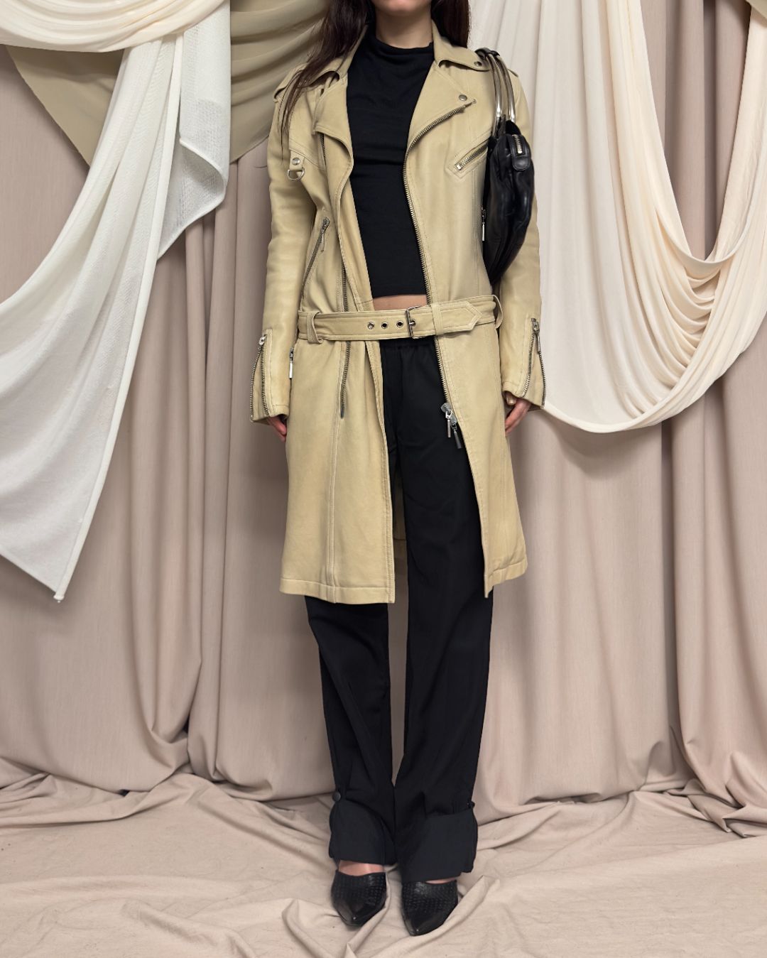 CREAM LEATHER TRENCH COAT by Plein Sud by PLEIN SUD in size FR 38 from COATS & JACKETS category