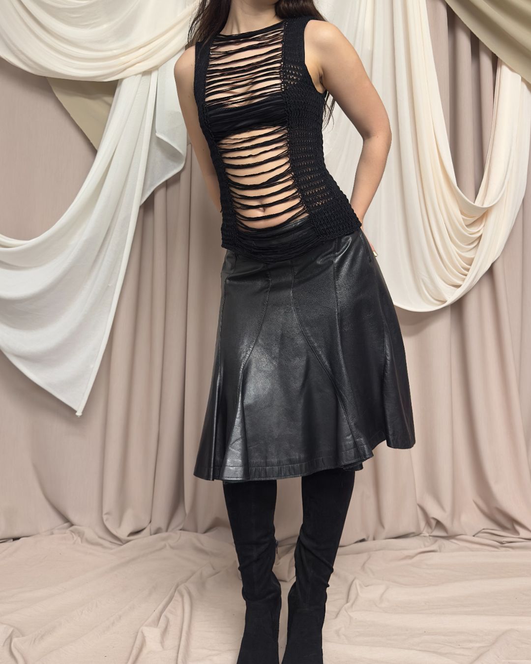 BLACK OPEN KNIT VEST by Costume National by CoSTUME NATIONAL in size S from TOPS category