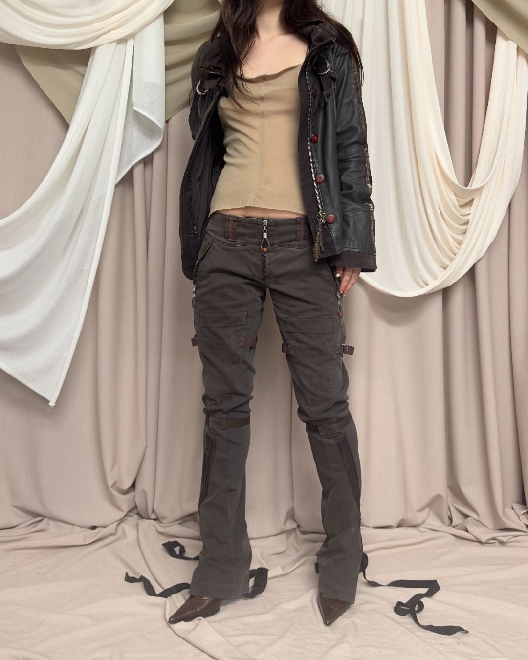 BROWN SLIM FIT TECHNICAL TROUSERS by Marithé + François Girbaud  by MARITHE AND FRANCOIS GIRBAUD in size FR 40 from TROUSERS category