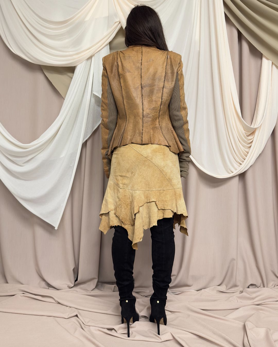 DISTRESSED TAN LEATHER JACKET by Rick Owens by RICK OWENS in size IT 44 from COATS & JACKETS category