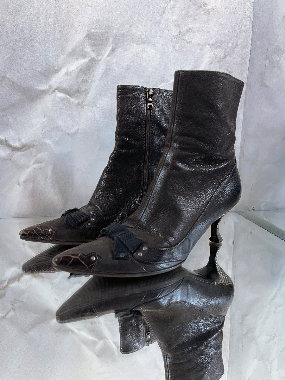 Early 2000s Prada metal coco diamond kitten heel ankle boots by PRADA in size EU 36 from SHOES category