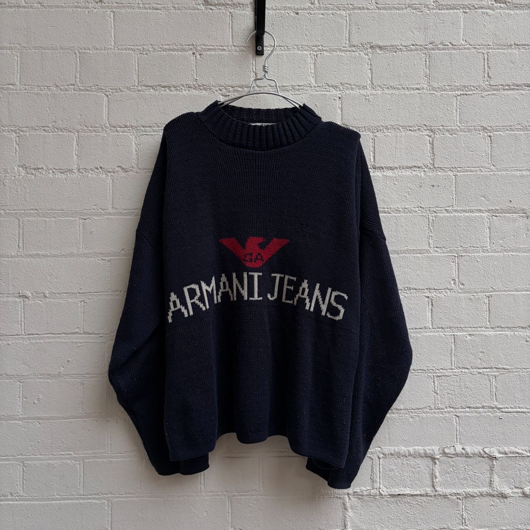 Armani Jeans 1990s spellout knit jumper by armani jeans in size L from KNITWEAR category