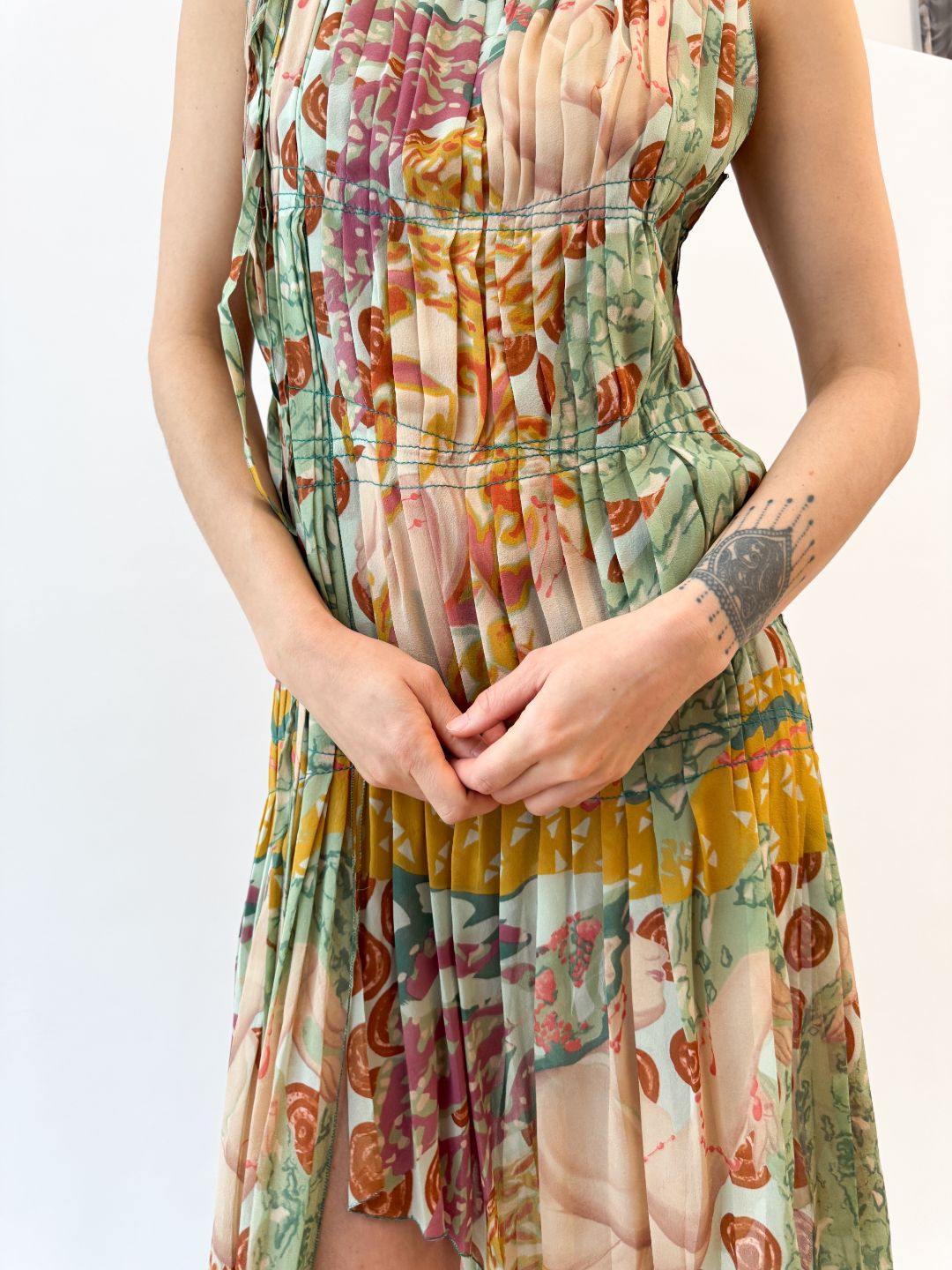 Jean Paul Gaultier Pleated Silk Dress FW2002 by JEAN PAUL GAULTIER in size M from DRESSES category