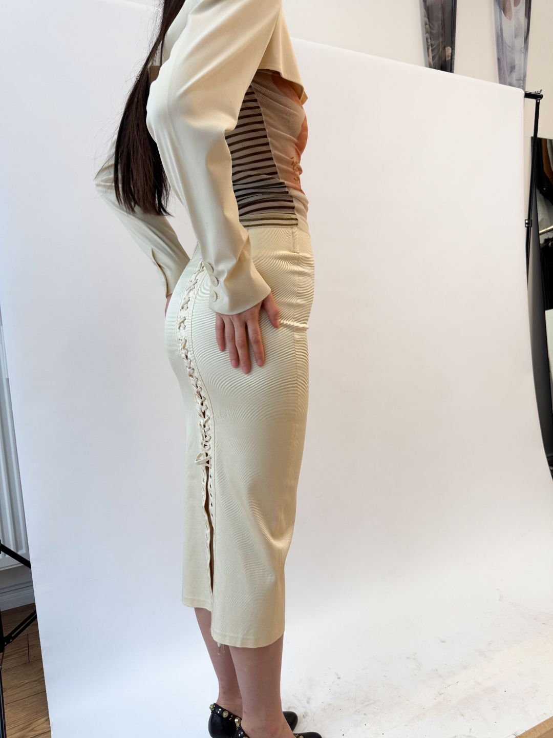 Jean Paul Gaultier SS1990 Lace-Up Boned Skirt  by JEAN PAUL GAULTIER in size S from SKIRTS category