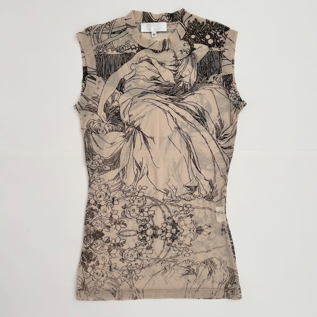 Simultaneous early 2000s beige mesh top with nymph print by SIMULTANEOUS  in size M from TOPS category